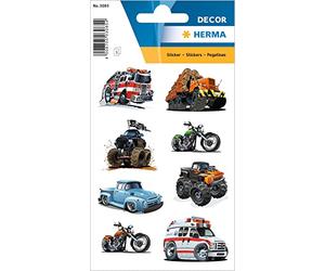 HERMA 3085 Stickers for Children, American Cars (24 Stickers, Paper, Matte) Self-Adhesive Permanent Adhesive Motif Labels for Girls and Boys, Colourful