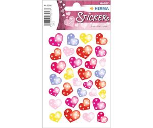 HERMA 3256 Valentine's Day Heart Stickers, Dot Hearts (32 Stickers, Foil, Glossy), Self-Adhesive, Permanent Adhesive Motif, Labels for Decoration for Girls and Boys, Colourful