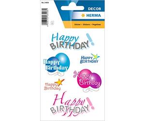 HERMA 3408 Happy Birthday Paper Self Adhesive Permanent Stickers 3 Sheets / 18 Stickers