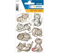 HERMA 3477 Funny Animals Stickers for Children, Rolling Kitten (21 Stickers, Paper, Matte) Self-Adhesive, Permanent Adhesive Motif Labels for Girls and Boys, Colourful