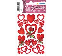 HERMA 3619 Stickers Hearts Red Small Large 66 Pieces Heart Stickers with Roses Flowers Labels in Heart Shape for Valentine's Day Love Wedding Birthday Scrapbooking Decoration Gift Letters DIY