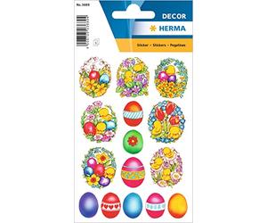 HERMA 3689 Stickers Easter Eggs Chick Colourful Small Pack of 45 Easter Stickers with Easter Motifs, Happy Easter Labels for Easter Gifts Easter Decoration Scrapbooking Decoration Gift Letters DIY