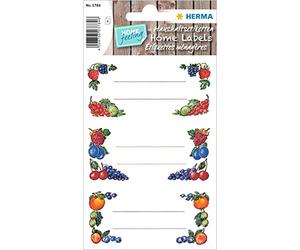 HERMA 3784 Preserving Labels for Jam, 76 x 35 mm, Self-Adhesive Household Labels in Fruit Design for Preserving and Spice Jars, 12 Kitchen Stickers