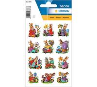 HERMA 3876 Easter Stickers for Children, Nostalgic Rabbits (36 Stickers, Paper, Matte) Self-Adhesive, Permanent Adhesive Motif Labels for Decoration for Girls and Boys, Colourful