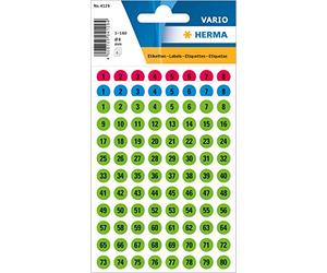 HERMA 4129 Number Stickers, Black, 1-160 Round, 480 Pieces, Diameter 8 mm, Self-Adhesive, Small, Matte, Number Number Adhesive Numbers Stickers, Paper House Numbers for Sticking, Colourful