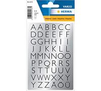 HERMA 4133 Letter Stickers Silver, Pack of 216, 13 x 12 mm, Self-Adhesive, Small, Alphanet Sticker Adhesive Letters A-Z Made of Foil for Sticking, Black