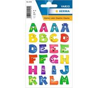 HERMA 4194 Funny Faces Stickers, Letters A - Z (20 x 20 mm, 48 Stickers, Paper, Matt) Self-Adhesive, Permanent Alphabet Labels for Girls and Boys, Colourful