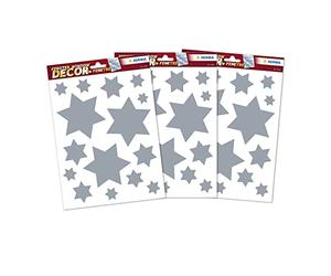 HERMA 45 Christmas Silver Star Stickers for Windows with Glitter Effect, Reusable Xmas Decorations, Large Wall Decals Window Clings for Kids and Children