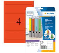 HERMA Self Adhesive Spine Labels, 4 Labels per A4 Sheet, 20 Sheets, 192 x 61 mm, 80 Labels, Blank Lever Arch File Folder Labels Stickers, Sticky Labels for Laser & Inkjet Printer, Red