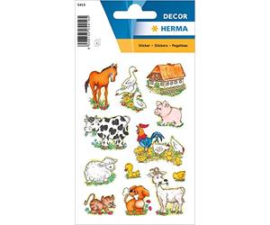 HERMA 5419 Funny Animals Stickers for Children, Farm Animals (36 Stickers, Paper, Matt) Self-Adhesive, Permanent Adhesive Motif Labels for Girls and Boys, Colourful