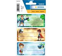 HERMA 5512 Book Labels for Writing Superheroes 9 Pieces 76 x 35 mm Self-Adhesive Lined Book Stickers for School Kids Girls Boys Multicoloured Notebook Labels Stickers Colourful