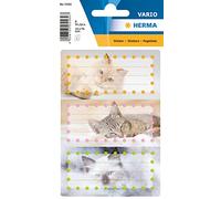 HERMA 5569 Book Labels for Labelling, Cats (76 x 35 mm, 6 Name Stickers, Paper, Glitter), Self-Adhesive, Permanent Adhesive School Labels for Books, Notebooks, Boxes, Household, Colourful