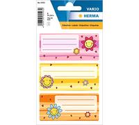 HERMA 5593 Book Labels for Writing on Flower Faces, 9 Pieces, 76 x 35 mm, Self-Adhesive Lined Book Stickers for School, Kids, Girls, Boys, Multicolour Book Labels Stickers, Colorful