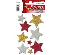 HERMA 6528 Stickers Stars Gold Silver Red Large Pack of 9 Star Stickers Made of Foil Christmas Stickers Star Stickers for Christmas Gifts Advent Calendar Decoration Children Reward DIY Crafts
