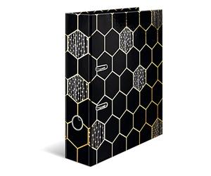 HERMA 7016 Folder A4 Glossy Hexagon, Pack of 5, 7 cm Wide, Cardboard Folder with Glitter Finish for School and Office, Sturdy Children's Ring Binder Set Made of Cardboard for Boys and Girls