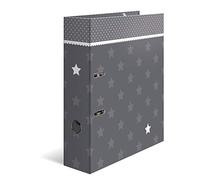 HERMA 7189 Folder A4 Stars - Grey with Border, Pack of 10, 7 cm Wide, Cardboard Lever Arch File with Inner Print for School and Office, Sturdy Children's Ring Binder Set Made of Cardboard for Boys and