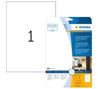 HERMA 8020 Self Adhesive Clear Film Labels, 1 Label per A4 Sheet, 25 Sheets, 210