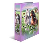 HERMA A4 Lever Arch File Horse World, 70mm Spine, Heavy Duty Folder with Animal Motif, Glossy Finish & Inner Print, Kids Ring Binder, Archiving Folder & Storage File Organizer