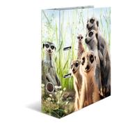 HERMA A4 Meerkat Folder, 7 cm Wide, Children's Ring Binder with Animal Motif, Colourful Lever Arch File with Inner Print for Boys and Girls
