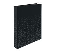 HERMA A4 Ring Binder Black, 4 Ring File, 46mm Spine, Slim Folder with Pattern, Inner Print & Soft Touch Finish, Archiving Folder & Storage File Organizer