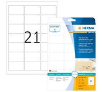 HERMA 8670 Self Adhesive Clear Film Labels, 21 Labels per A4 Sheet, 25 Sheets, 6