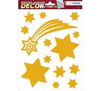 HERMA 15109 Window Stickers Christmas Stars Shooting Star Gold, Pack of 14, Self-Adhesive, Children's Window Stickers, Removable Winter Window Stickers, Glitter Window Film for Children's Room,