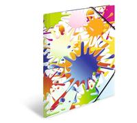 HERMA Collector's Folders A3 Colour Splatters Set, Pack of 3, Children's Cardboard Corner Folder with Art Motif, Elastic Band, Inner Flaps and Inner Print for Boys and Girls