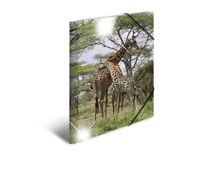 HERMA Collector's Folders A3 Giraffe Set of 3 Children's Plastic Corner Folder with Animal Motif, High Gloss Look, Elastic Band, Inner Flaps and Inner Print for Boys and Girls
