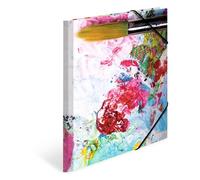 HERMA Collector's Folders A4 Colours Set, 3 Pieces, Children's Corner Folder Made of Cardboard with Art Motif, Elastic Band, Inner Flaps and Inner Print for Boys and Girls