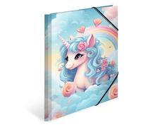HERMA Collector's Folders A4 Happy Unicorn Set, 3 Pieces, Cardboard Corner Folder with Nursery Motif, Elastic Band, Inner Flaps and Inner Print for Boys, Girls and Children