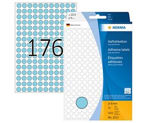 HERMA Dot Stickers - Blue, 5632 Labels, 8 mm Diameter, 176 per Sheet, Self-Adhesive Round Marking Dots for Color Coding