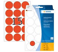 HERMA Dot Stickers Red, 480 Labels, Ø 32 mm, 15 Labels per Sheet, Self Adhesive Round Colour Labels Stickers, Blank Marking Dots, Sticky Circle Stickers for Color Coding Calendar