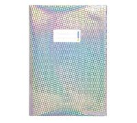 HERMA Exercise Book Cover A4 Glamour, with inscription label, made of wipeable and shiny holographic plastic, slip on cover jackets for school, silver 19473