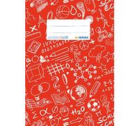 HERMA Exercise Book Cover A5 SCHOOLYDOO Design, with Inscription Label, Made of wipeable and Sturdy Plastic, Slip on Cover Jackets for School, red