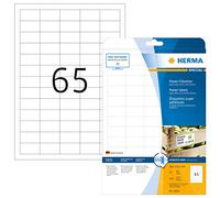 HERMA Extra Strong Adhesive Labels, 65 Labels per A4 Sheet, 800 Sheets, 38.1 x 21.2 mm, 52000 Labels, Blank Heavy Duty Labels Stickers, Sticky Labels for Laser & Inkjet Printer, White