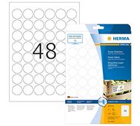 HERMA Extra Strong Adhesive Round Labels, 48 Labels per A4 Sheet, 25 Sheets, Ø 30 mm, 1200 Labels, Blank Heavy Duty Labels Stickers, Sticky Dots for Laser & Inkjet Printer, White