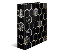 HERMA Folder A4 Black Gold, 7 cm Wide, Children's Ring Binder with Elegant Pattern, Colourful Lever Arch File with Shiny Finish for Boys and Girls