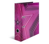 Herma Folder A4 Stars, 7 cm Wide, Children's Ring Binder with Pink Star Motif, Colourful Lever Arch File with Shiny Finish, Inner Print for Boys and Girls