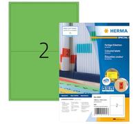 HERMA Self Adhesive Coloured Labels, 2 Labels per A4 Sheet, 100 Sheets, 199.6 x 143.5 mm, 200 Labels, Blank Colour Labels Stickers, Sticky Labels for Laser & Inkjet Printer, Green