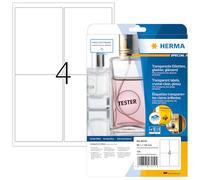 HERMA Self Adhesive Clear Film Labels, 4 Labels per A4 Sheet, 25 Sheets, 99.1 x 139 mm, 100 Labels, Blank Weatherproof Labels Stickers, Sticky Labels for Laser & Inkjet Printer, Transparent