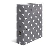 HERMA Lever Arch File Stars with Grey with White Stars Motif, A4, 70 mm Spine, with Inner Print, 1 Folder