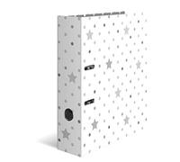 Lever Arch File Stars with White with Grey Stars Motif, A4, 70 mm Spine, with Inner Print, 1 Folder