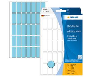 HERMA Multi Purpose Labels, 35 Labels per Sheet, 32 Sheets, 12 x 30 mm, 1120 Labels, Self Adhesive Small Labels Stickers, Blank Sticky Labels for Office Kitchen Home, Blue