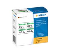 HERMA Number Labels 0-999, Double, 2000 Pieces, 22 x 15 mm, Self-Adhesive, Matte, Double Sequential Paper Number Labels, Asset Numbers in Dispenser Box, Green