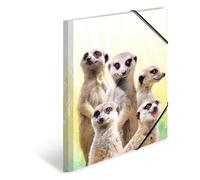HERMA Portfolio Folder A3 Meerkat, Children's Corner Folder Made of Plastic with Animal Motif, Elastic Band, Inner Flaps and Inner Print for Boys and Girls