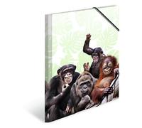 HERMA Portfolio Folder A3 Monkey, Children's Plastic Corner Folder with Animal Motif, Elastic Band, Inner Flaps and Inner Print for Boys and Girls