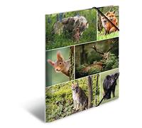 HERMA Portfolio Folder A4 Forest Animals, Children's Corner Folder Made of Cardboard with Animal Motif, Elastic Band, Inner Flaps and Inner Print for Boys and Girls