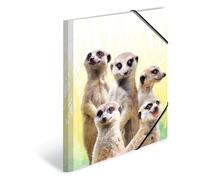 HERMA Portfolio Folder A4 Meerkat, Children's Corner Folder Made of Plastic with Animal Motif, Elastic Band, Inner Flaps and Inner Print for Boys and Girls