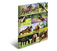 HERMA Portfolio Folders A3 Horse Set, 3 Pieces, Children's Cardboard Corner Folder with Animal Motif, Elastic Band, Inner Flaps and Inner Print for Boys and Girls