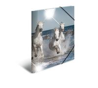 HERMA Portfolio Folders A4 Horse Set, 3 Pieces, Children's Corner Folder Made of Plastic with Animal Motif, High Gloss Look, Elastic Band, Inner Flaps and Inner Print for Boys and Girls